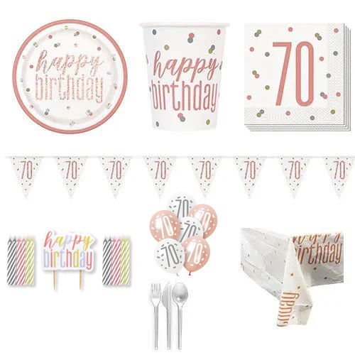 Rose Gold Glitz 70th Birthday 8 Person Deluxe Party Pack