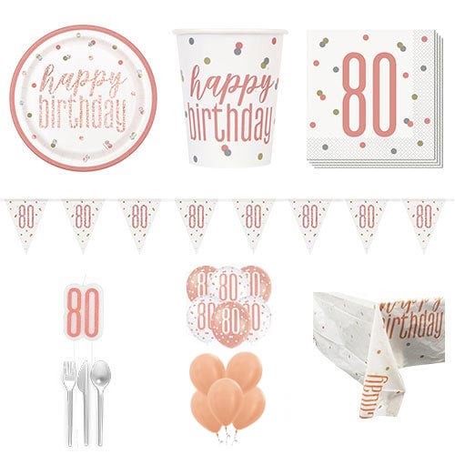 Rose Gold Glitz 80th Birthday 16 Person Deluxe Party Pack Product Image