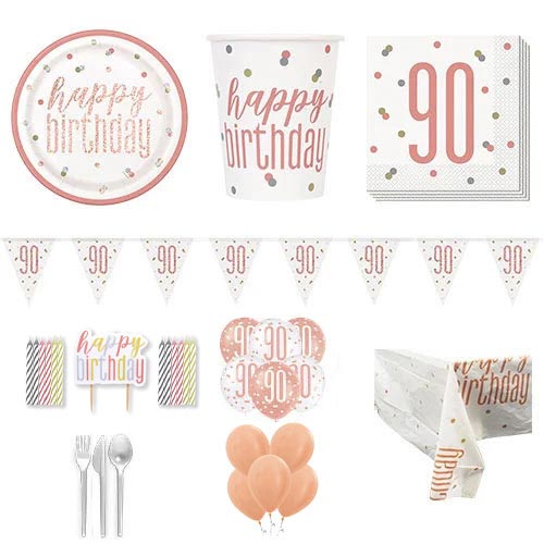 Rose Gold Glitz 90th Birthday 16 Person Deluxe Party Pack Product Image