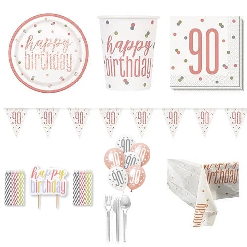Rose Gold Glitz 90th Birthday 8 Person Deluxe Party Pack
