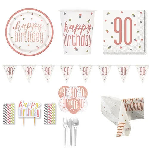 Rose Gold Glitz 90th Birthday 8 Person Deluxe Party Pack Product Image