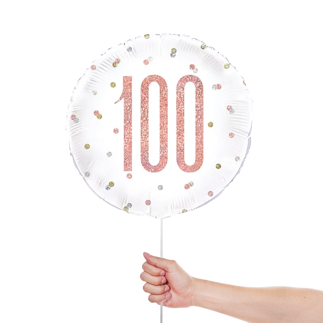 Rose Gold Glitz Age 100 Holographic Round Foil Helium Balloon 46cm / 18 in Product Gallery Image
