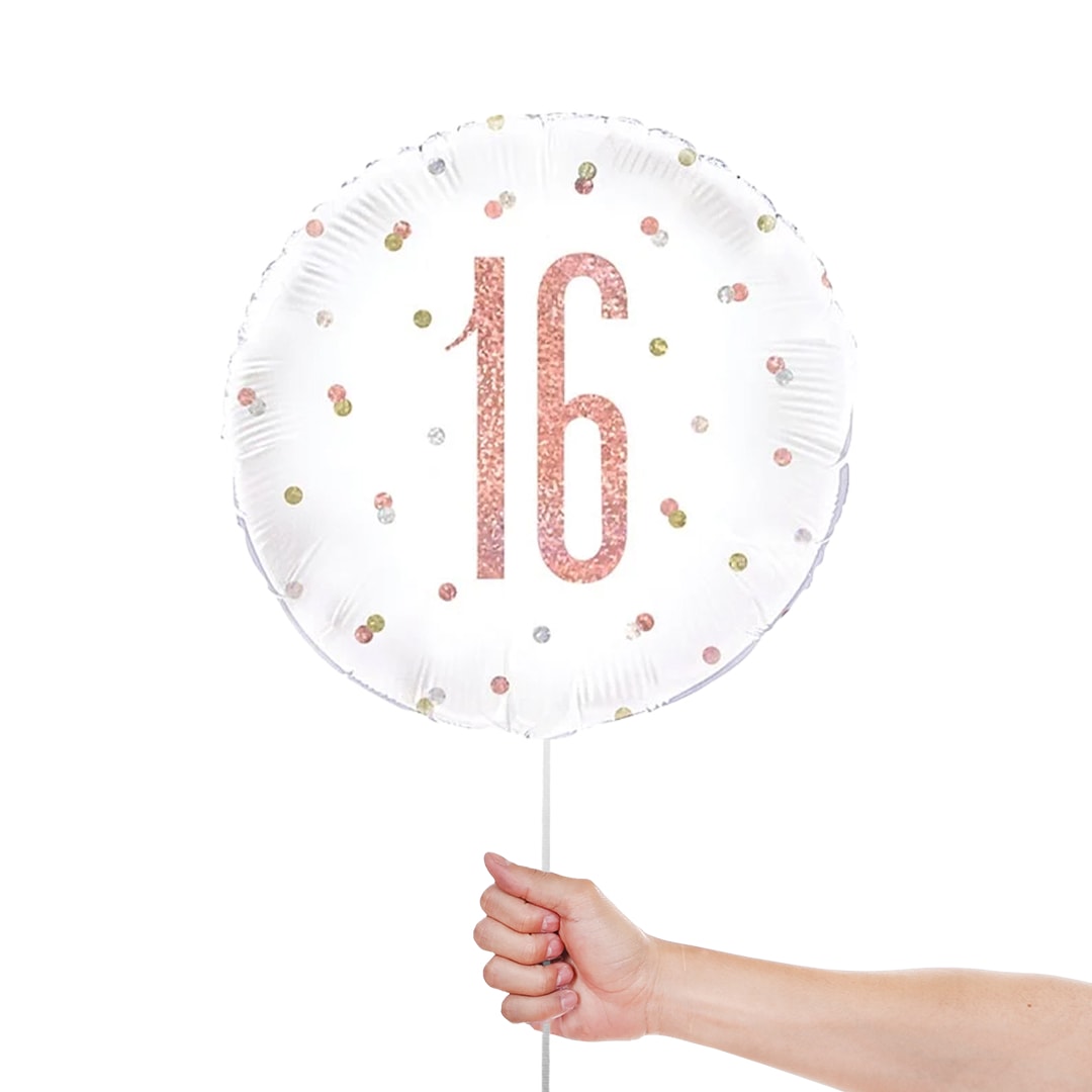 Rose Gold Glitz Age 16 Holographic Round Foil Helium Balloon 46cm / 18 in Product Gallery Image