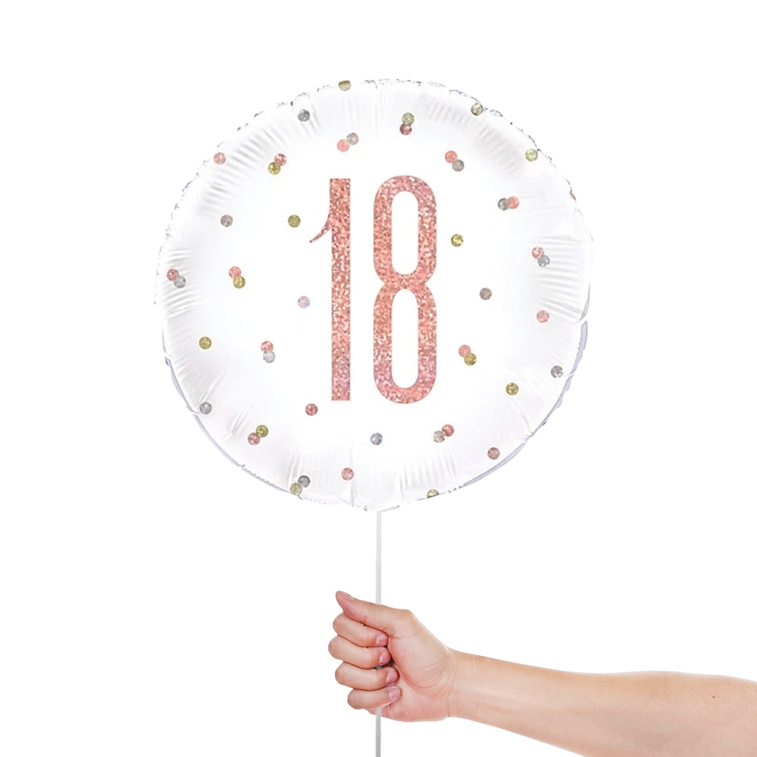Rose Gold Glitz Age 18 Holographic Round Foil Helium Balloon 46cm / 18 in Product Gallery Image