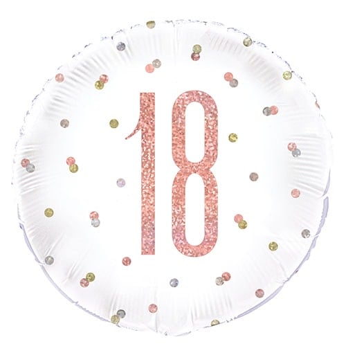 Rose Gold Glitz Age 18 Holographic Round Foil Helium Balloon 46cm / 18 in