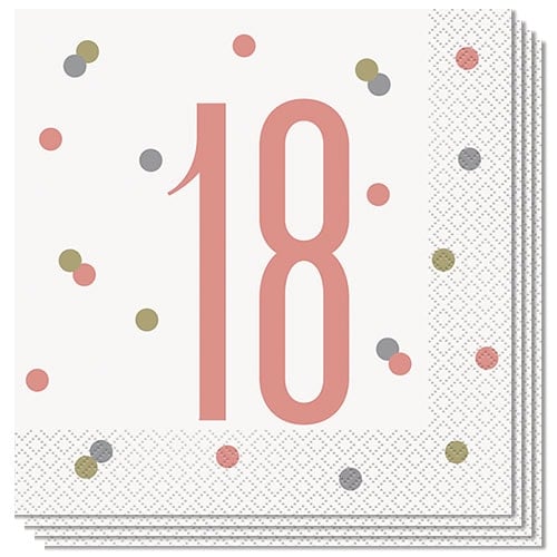 Rose Gold Glitz Age 18 Luncheon Napkins 33cm 2Ply - Pack of 16