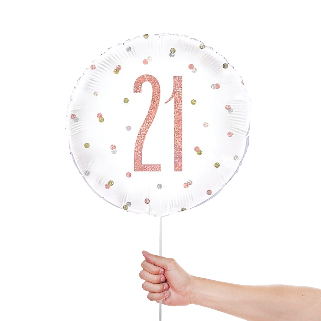 Rose Gold Glitz Age 21 Holographic Round Foil Helium Balloon 46cm / 18 in Product Gallery Image