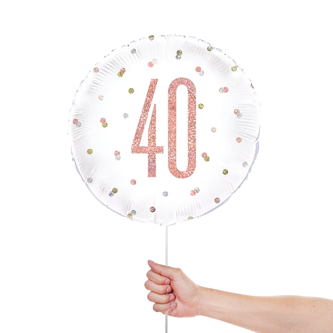 Rose Gold Glitz Age 40 Holographic Round Foil Helium Balloon 46cm / 18 in Product Gallery Image