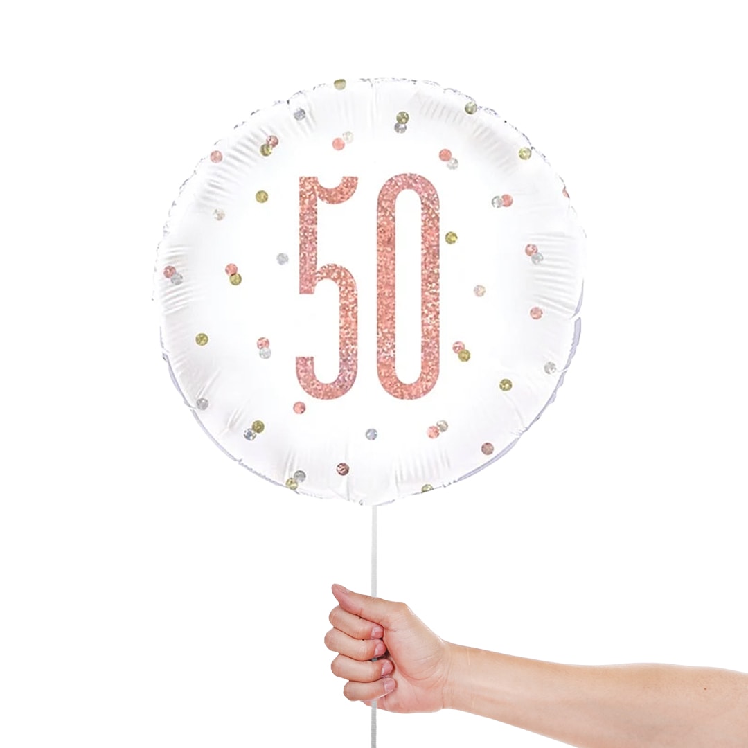 Rose Gold Glitz Age 50 Holographic Round Foil Helium Balloon 46cm / 18 in Product Gallery Image