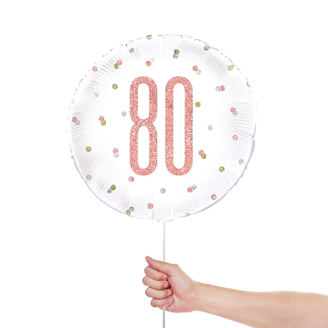 Rose Gold Glitz Age 80 Holographic Round Foil Helium Balloon 46cm / 18 in Product Gallery Image