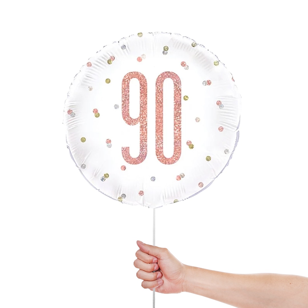 Rose Gold Glitz Age 90 Holographic Round Foil Helium Balloon 46cm / 18 in Product Gallery Image
