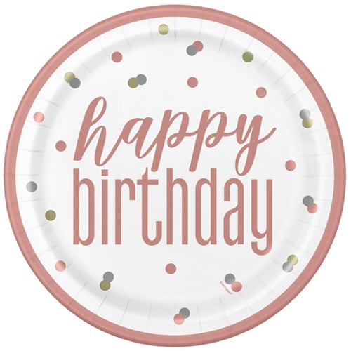 Rose Gold Glitz Birthday Round Paper Plates 22cm - Pack of 8 Bundle Product Image