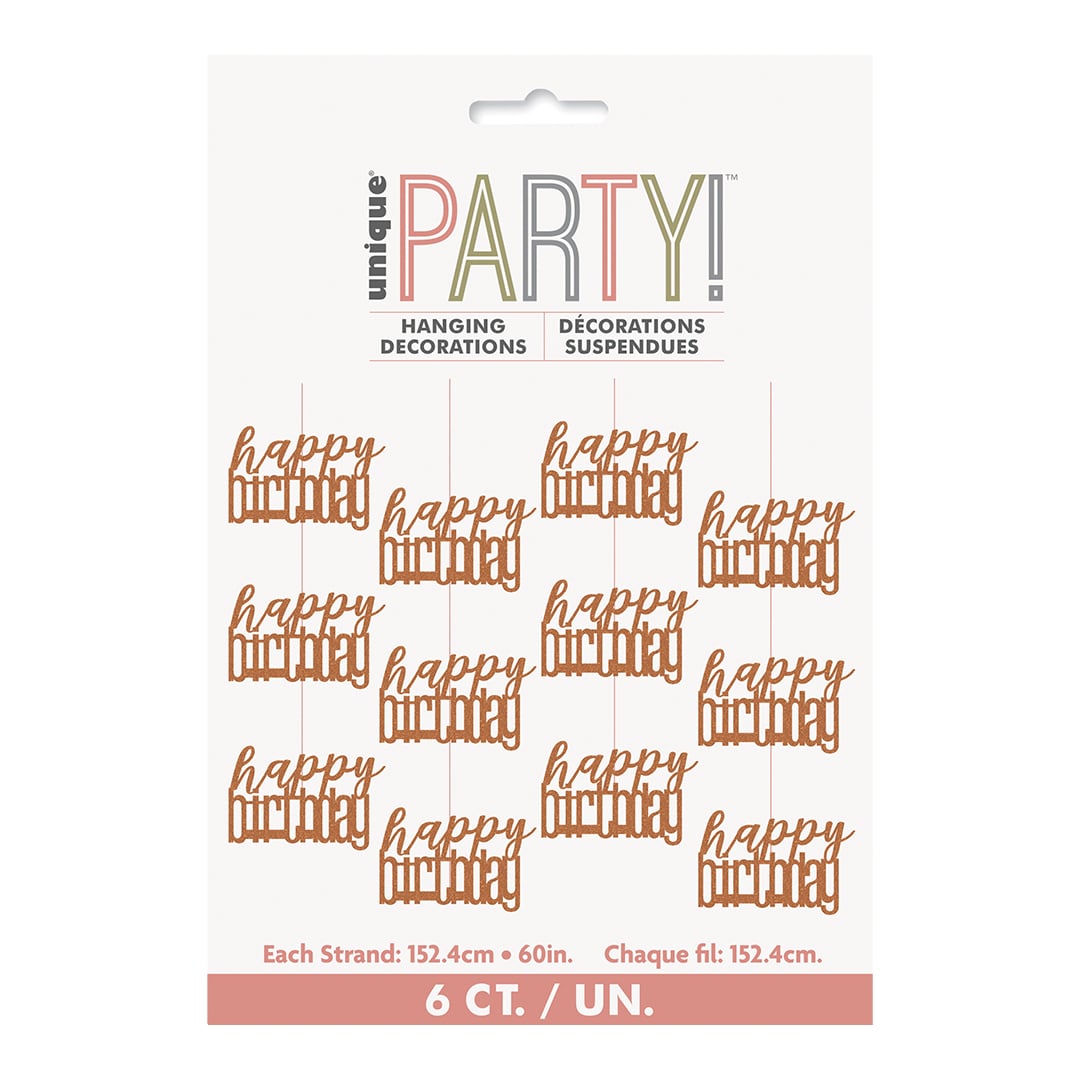 Rose Gold Glitz Happy Birthday Prismatic Foil Hanging Decorations 1.5m / 5 ft - Pack of 6 View 3