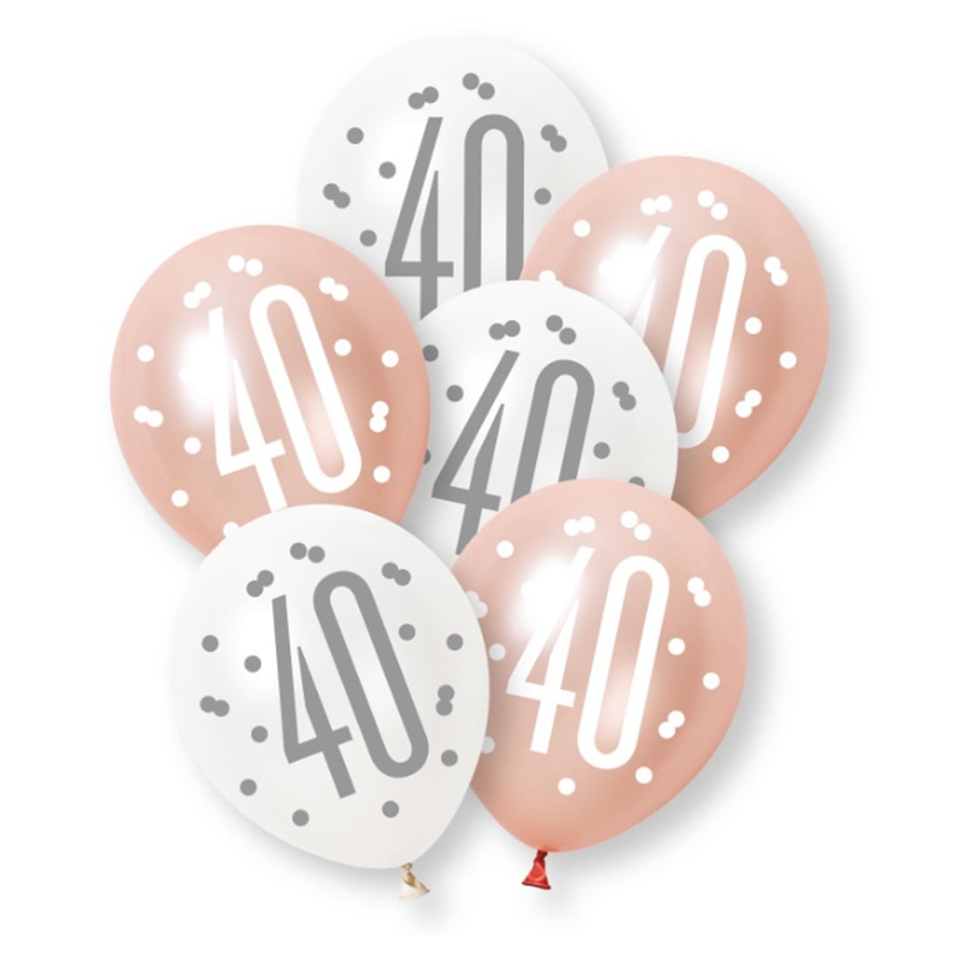 Rose Gold Glitz Platinum & Pearl 40th Birthday Latex Balloons 30cm / 12 in - Pack of 6
