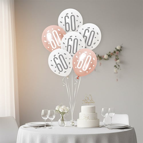Rose Gold Glitz Platinum & Pearl 60th Birthday Latex Balloons 30cm / 12 in - Pack of 6 Product Gallery Image