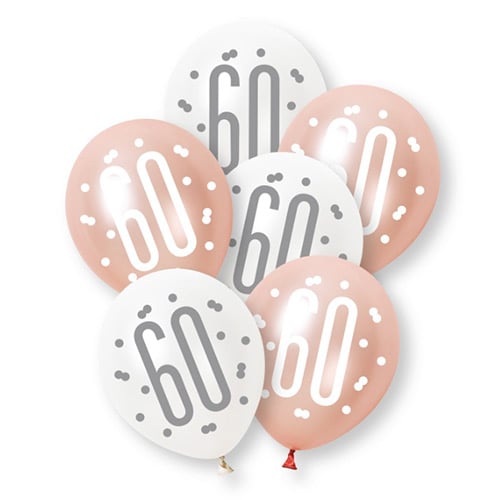 Rose Gold Glitz Platinum & Pearl 60th Birthday Latex Balloons 30cm / 12 in - Pack of 6