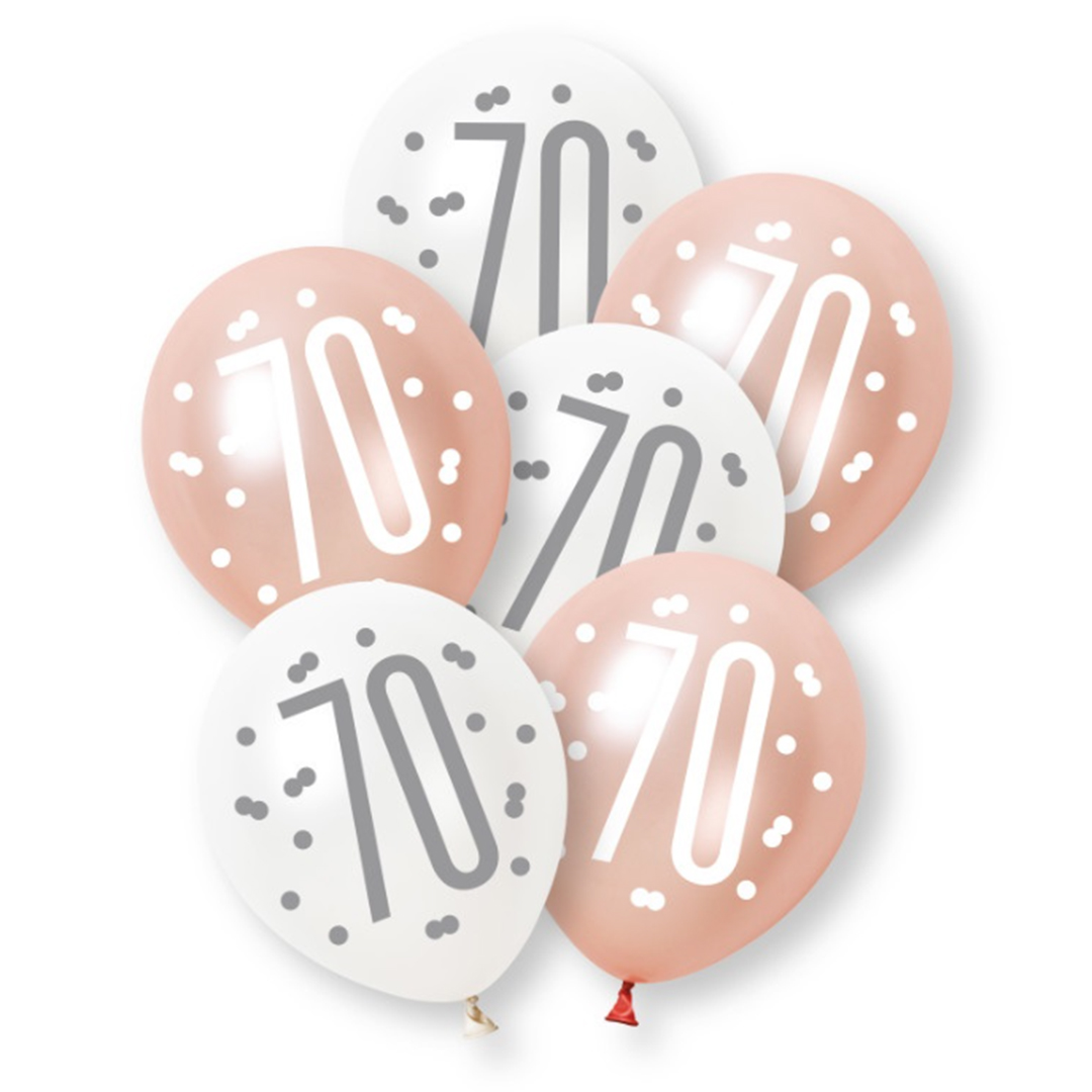 Rose Gold Glitz Platinum & Pearl 70th Birthday Latex Balloons 30cm / 12 in - Pack of 6 Bundle Product Image