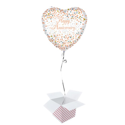 Holographic Rose Gold Happy Anniversary Heart Shape Foil Helium Balloon - Inflated Balloon in a Box