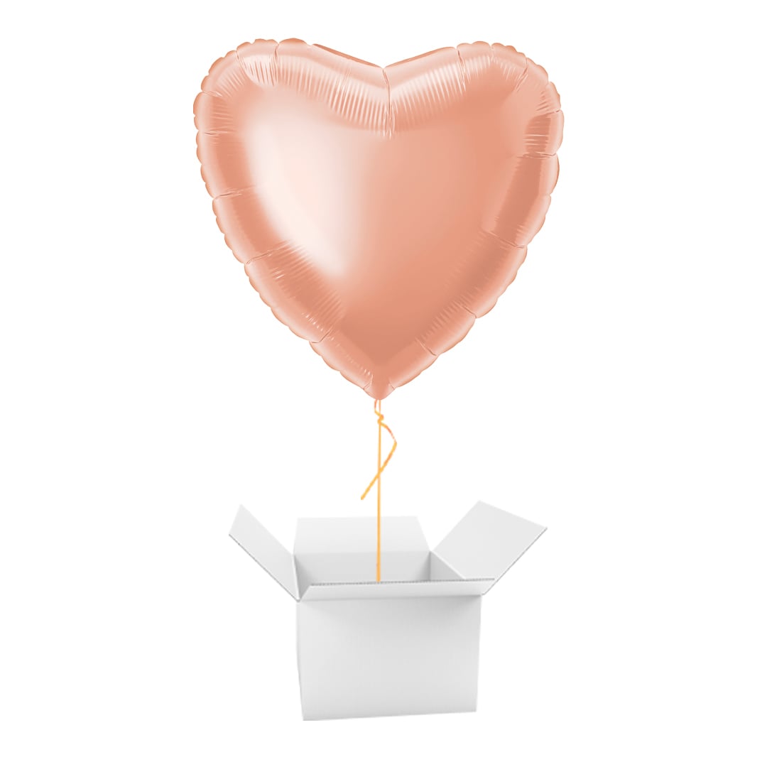 Rose Gold Heart Shape Foil Helium Balloon - Inflated Balloon In A Box