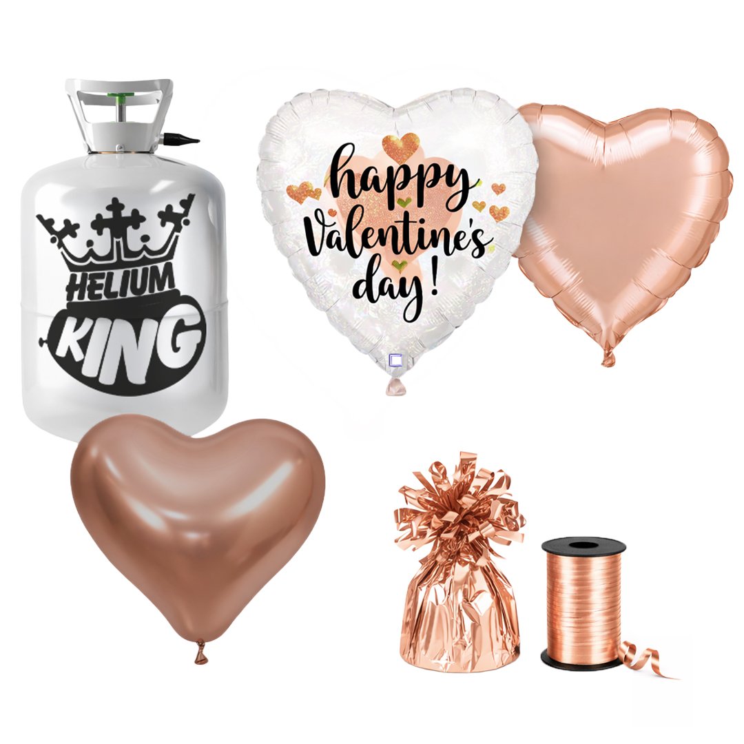 Rose Gold Hearts Valentine's Balloons with Helium Package