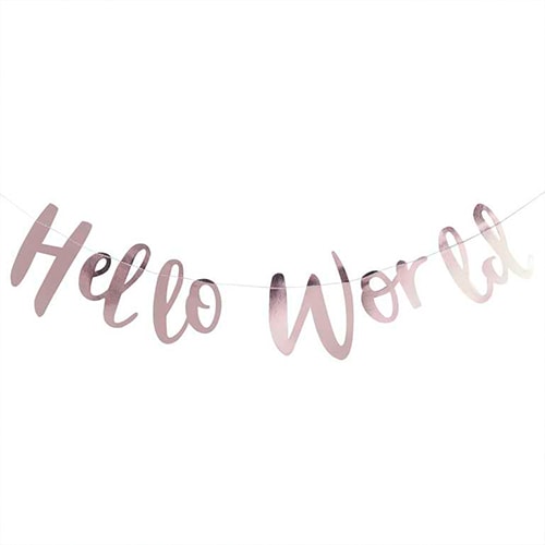 Rose Gold Hello World Baby Arrival Foiled Cardboard Letter Banner 150cm Product Gallery Image