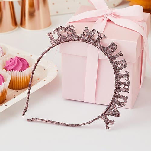 Rose Gold 'It's My Birthday' Glitter Headband Product Gallery Image