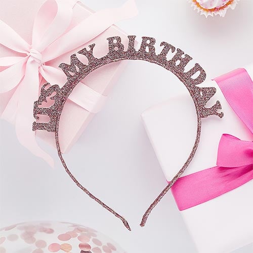 Rose Gold 'It's My Birthday' Glitter Headband Product Gallery Image