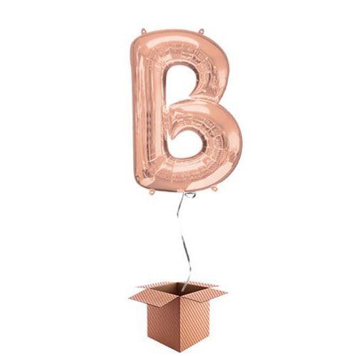 Rose Gold Letter B Helium Foil Giant Balloon - Inflated Balloon in a Box Product Image