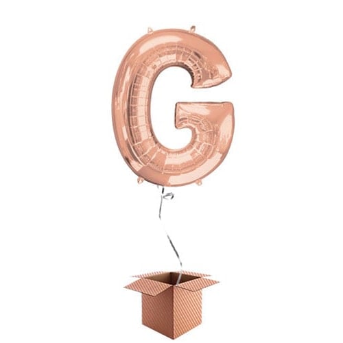 Rose Gold Letter G Helium Foil Giant Balloon - Inflated Balloon in a Box Product Gallery Image