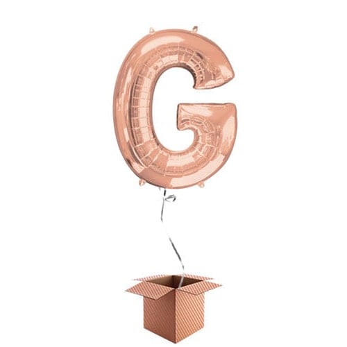 Rose Gold Letter G Helium Foil Giant Balloon - Inflated Balloon in a Box Product Image