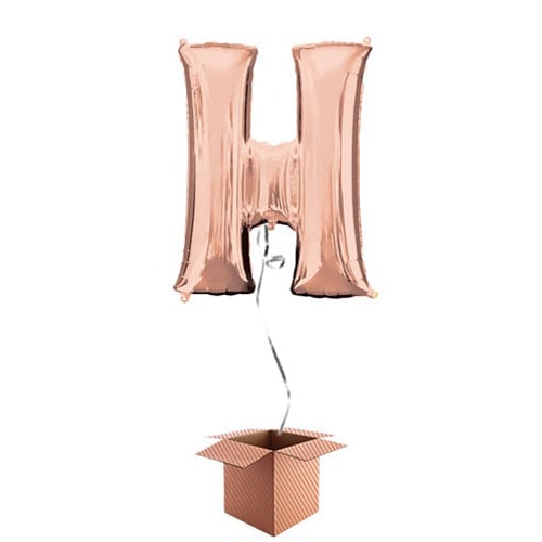 Rose Gold Letter H Helium Foil Giant Balloon - Inflated Balloon in a Box Product Gallery Image