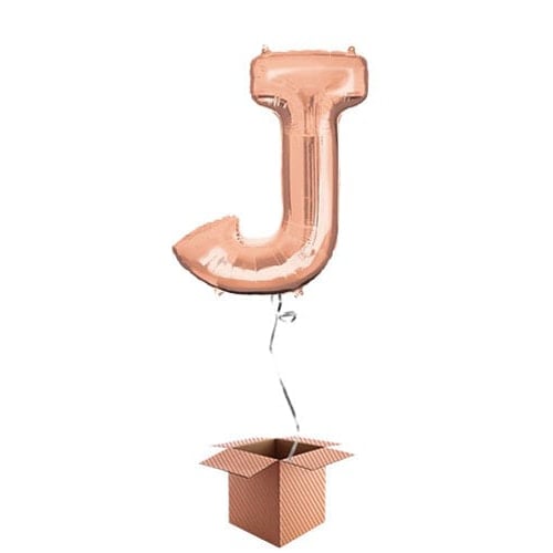 Rose Gold Letter J Helium Foil Giant Balloon - Inflated Balloon in a Box Product Gallery Image