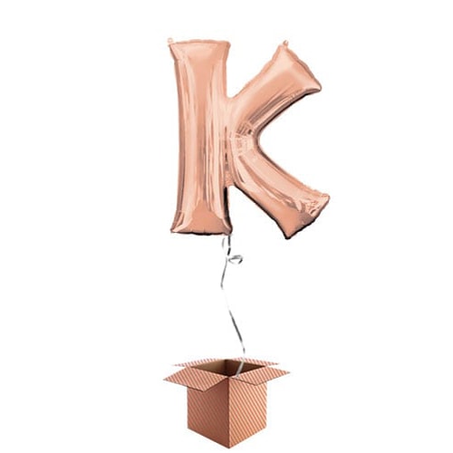 Rose Gold Letter K Helium Foil Giant Balloon - Inflated Balloon in a Box Product Gallery Image