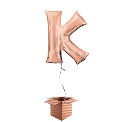 Rose Gold Letter K Helium Foil Giant Balloon - Inflated Balloon in a Box Product Image