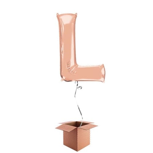 Rose Gold Letter L Helium Foil Giant Balloon - Inflated Balloon in a Box Product Gallery Image