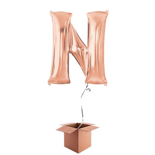 Rose Gold Letter N Helium Foil Giant Balloon - Inflated Balloon in a Box Product Image