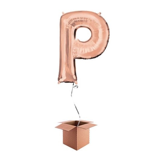 Rose Gold Letter P Helium Foil Giant Balloon - Inflated Balloon in a Box Product Gallery Image