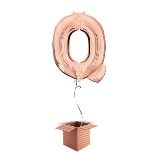 Rose Gold Letter Q Helium Foil Giant Balloon - Inflated Balloon in a Box Product Gallery Image