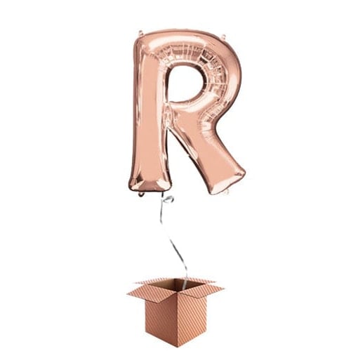 Rose Gold Letter R Helium Foil Giant Balloon - Inflated Balloon in a Box Product Image