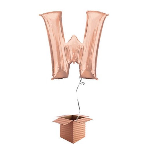 Rose Gold Letter W Helium Foil Giant Balloon - Inflated Balloon in a Box Product Gallery Image