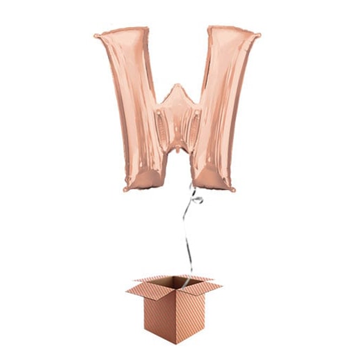 Rose Gold Letter W Helium Foil Giant Balloon - Inflated Balloon in a Box Product Image