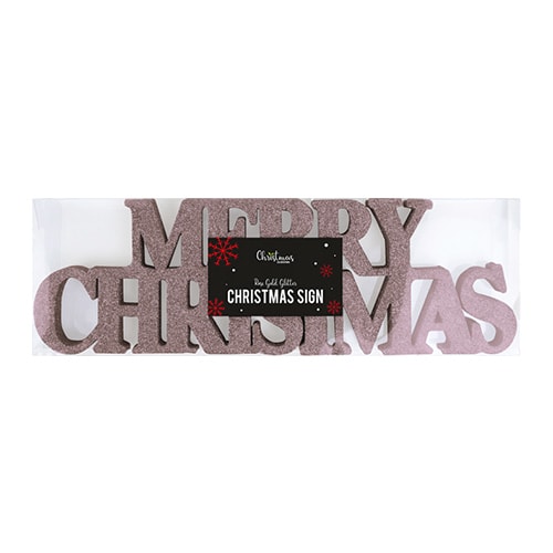 Rose Gold Merry Christmas Glitter Sign Decoration Table Centrepiece 32cm Product Gallery Image