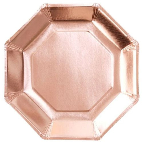 Rose Gold Metallic Octagon Shaped Paper Plates 23cm - Pack of 8 Product Gallery Image