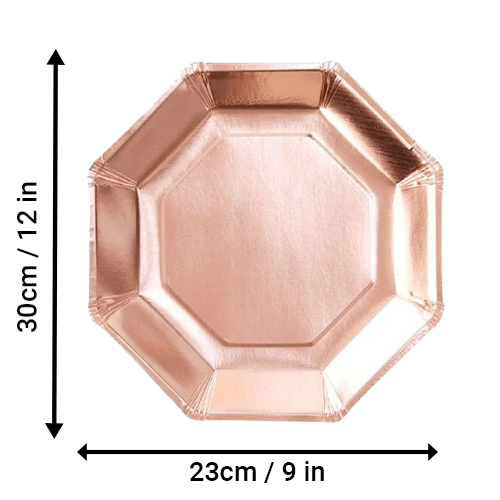Rose Gold Metallic Octagon Shaped Paper Plates 23cm - Pack of 8 Product Gallery Image