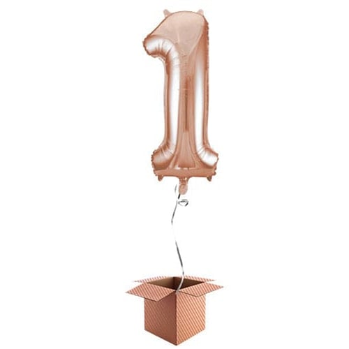 Rose Gold Number 1 Helium Foil Giant Balloon - Inflated Balloon in a Box Product Image