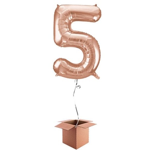 Rose Gold Number 5 Helium Foil Giant Balloon - Inflated Balloon in a Box Product Image