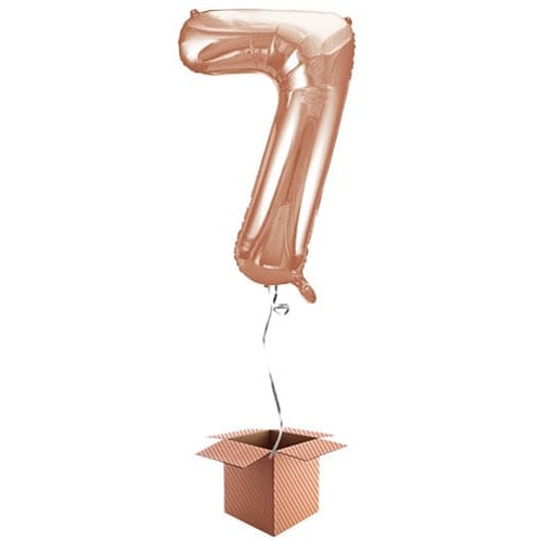 Rose Gold Number 7 Helium Foil Giant Balloon - Inflated Balloon in a Box Product Image