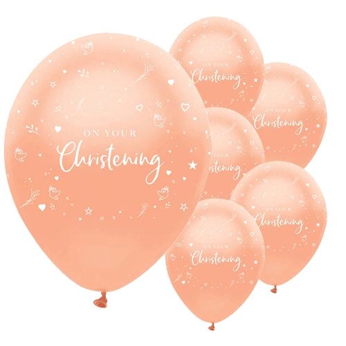 Rose Gold On Your Christening Biodegradable Latex Balloons 30cm / 12 in - Pack of 6 Bundle Product Image