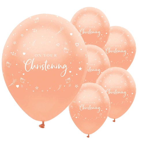 Rose Gold On Your Christening Biodegradable Latex Balloons 30cm / 12 in - Pack of 6 Product Image