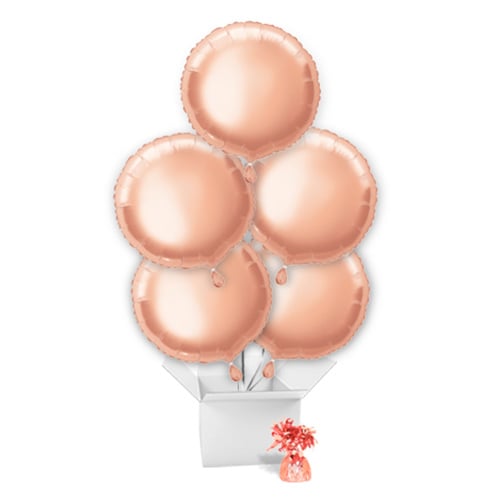 Rose Gold Round Foil Helium Balloon Bouquet - 5 Inflated Balloons in a Box